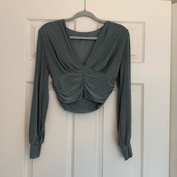 2 Saints Long Sleeve Cropped V Neck Top - Picture 2 of 5